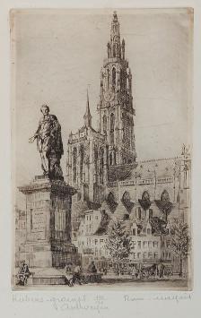 Belgische etser R. Malfliet met een ets