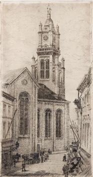 Romain Malfliet met een ets van Sint-Niklaas