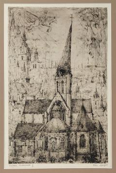 Belgische etser R. Malfliet met een grote ets