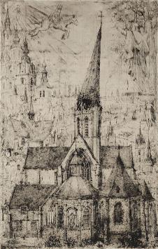 Romain Malfliet met een ets van Dendermonde