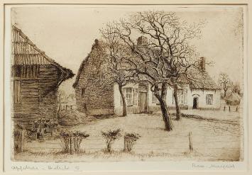 Belgische etser R. Malfliet met een ets van Belsele