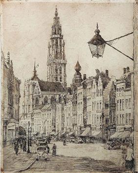 Romain Malfliet met een ets van Antwerpen