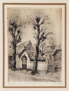 Belgische etser R. Malfliet met een ets van Hamme