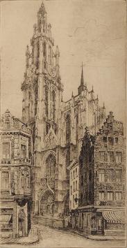 Romain Malfliet met een ets van de kathedraal