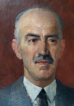 Romain Malfliet met een schilderij van een oudere man