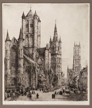 Belgische etser R. Malfliet met een Gentse ets