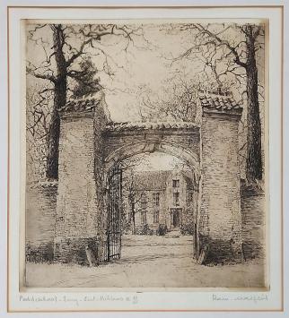 Belgische etser R. Malfliet met een ets van St Niklaas