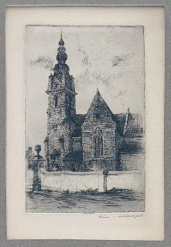 Belgische etser R. Malfliet met een kleine ets