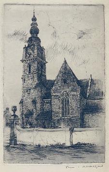Sint-Aldegondiskerk Mespelare, een ets