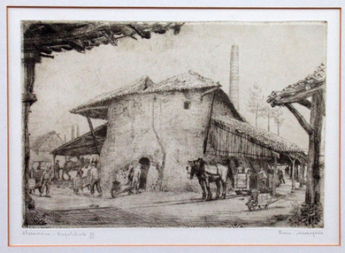 Belgische etser Romain Malfliet met een ets van de Rupelstreek