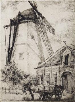 Romain Malfliet met een ets van de witte molen