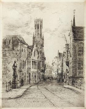 Romain Malfliet met een ets van de Wolstraat