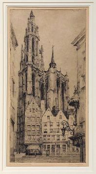 Belgische etser R. Malfliet met een grote ets