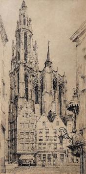 Romain Malfliet met een ets van de Korenmarkt