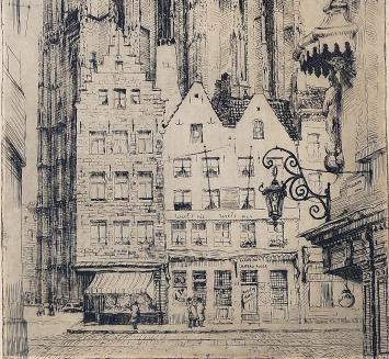 zicht Koremarkt op de Antwerpse kathedraal.