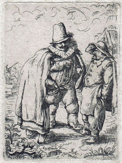 Man met plooikraag bij een boerenpaar