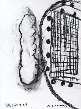 De hedendaagse kunstenaar Werner Mannaers met een groot kunstwerk