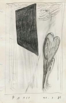 De hedendaagse kunstenaar Werner Mannaers met een tekening in houtskool