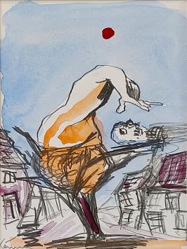 Belgian artist Marc Kennes with drawing