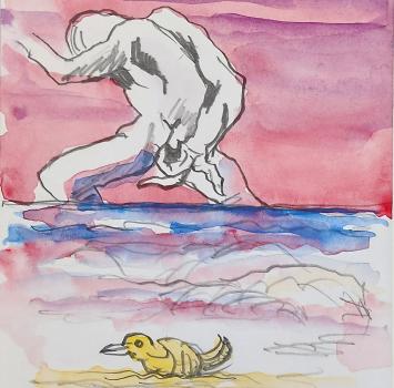 Tekening van de Belgische kunstenaar Marc Kennes