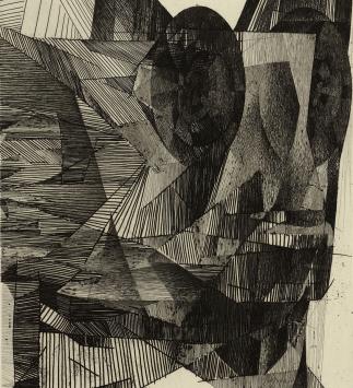 De Waalse kunstenaar Marc Laffineur  met een gravure uit 1966
