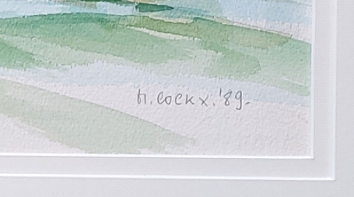 Aquarel: de woning in een strak landschap 1989