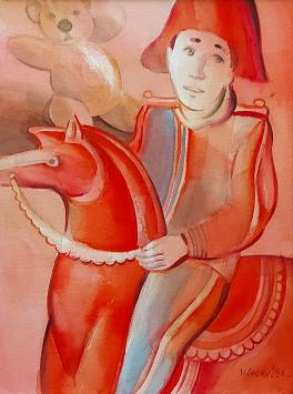 kunstenaar Marcel Cockx met een aquarel uit 1991