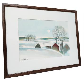 Aquarel: Strak winterlandschapje 1986