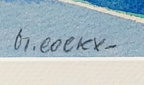 Aquarel: de bloem, de stad, de vogel en mensen