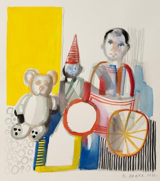 Belgische kunstschilder Marcel Cockx met een speels schilderij