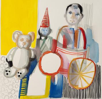 kunstenaar Marcel Cockx met een aquarel uit 1972