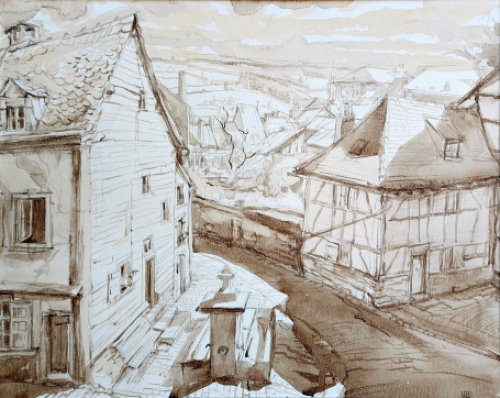 Schilderijtje op papier van Marcel Hastir