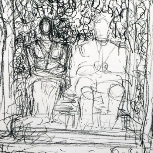 De Belgische kunstenaar Marcel Maeyer, potloodtekening