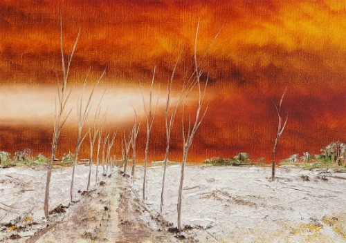 Marcel Ringelé met een schilderij van een landschap