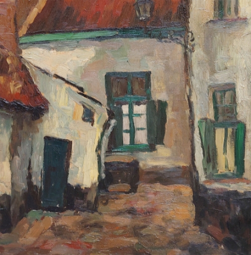 Schilderij van een binnenkoer door Marcel Ysewijn