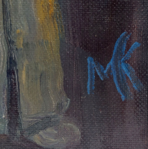 Nederlandse kunstenares Maria Kruijsen met een expressionistisch schilderij
