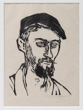 Belgische grafica Maria Segers met een linocut of linosnede