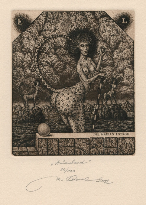 Slovaakse kunstenaar Marián Oravec  met een ex libris