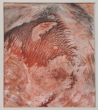 Marieke Van Aeken met een abstract schilderijtje