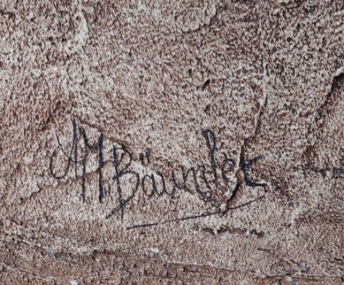 Naakt liggende dame op gips geschilderd