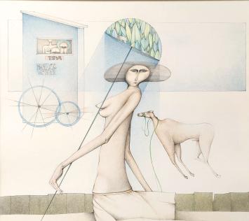 Damer met hond van Marino Wegher