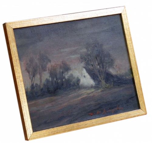 De Belgische kunstenares Marthe De Spiegeleir met een dreigend schilderij