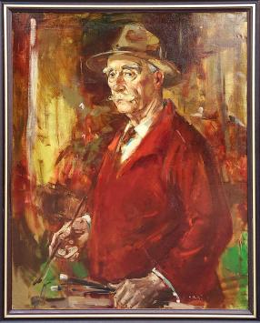 Martin Bollé met een groot schilderij