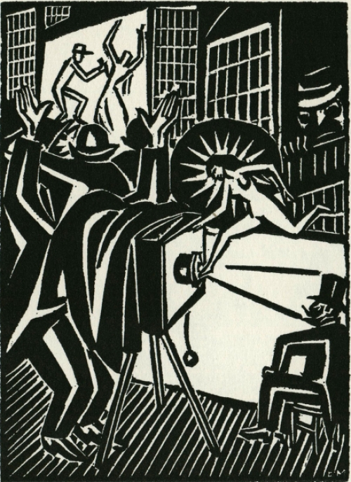 Gravure sur bois de l'artiste belge Frans Masereel d'après l'idée