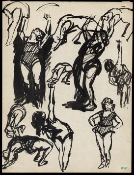 Frans Masereel – expressieve schets van dansende figuren, rectozijde