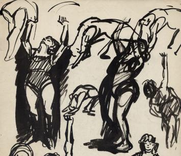 Frans Masereel – expressive sketch of dancing figures, recto