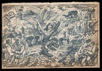 Pentekening van de Belgische graficus F. Masereel kopen