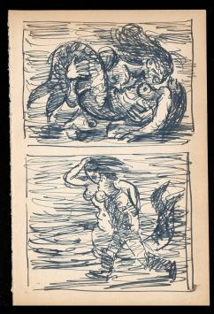 Kunstwerkje van F. Masereel op papier in inkt getekend