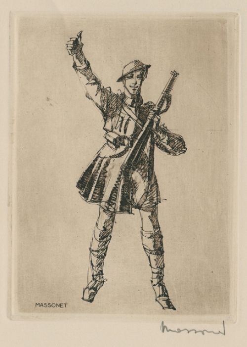 Belgische etser Armand Massonet  met een ets