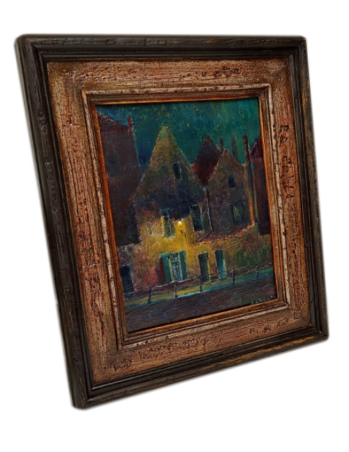 Kunstschilder Maurice  Helewaut met een Brugs stadsgezicht